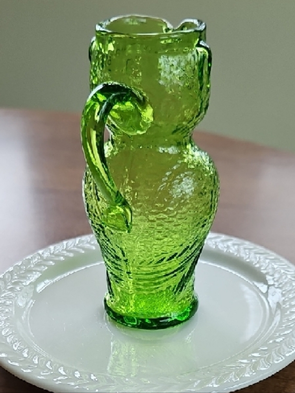 Kanawha Green Glass Owl Pitcher - Picture 4 of 8